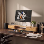 Soporte de bambú para monitor doble, estante de escritorio natural