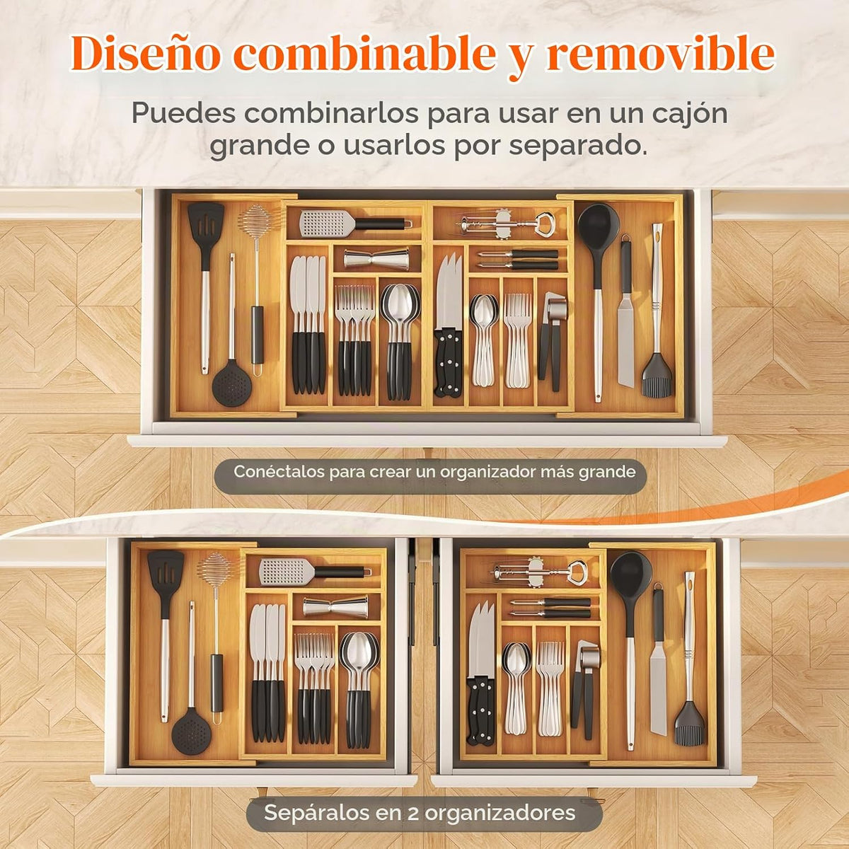 Lifewit Organizador de cajones de cubiertos grande, bandeja de utensilios