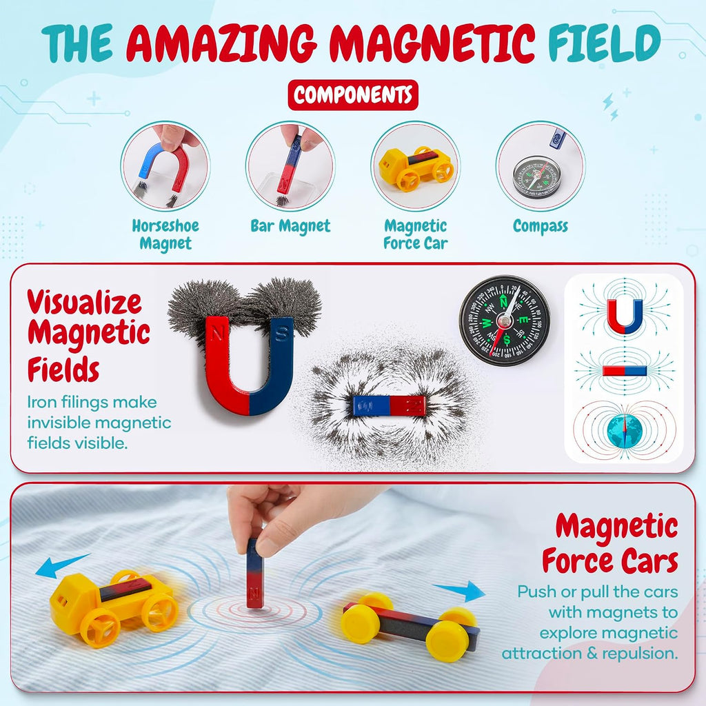 Teenii Kit de electricidad y magnetismo para niños, experimentos científicos STEM con circuitos eléctricos, juguete educativo de física, juego de descubrimiento científico para niños y niñas de 8 años, 50 piezas