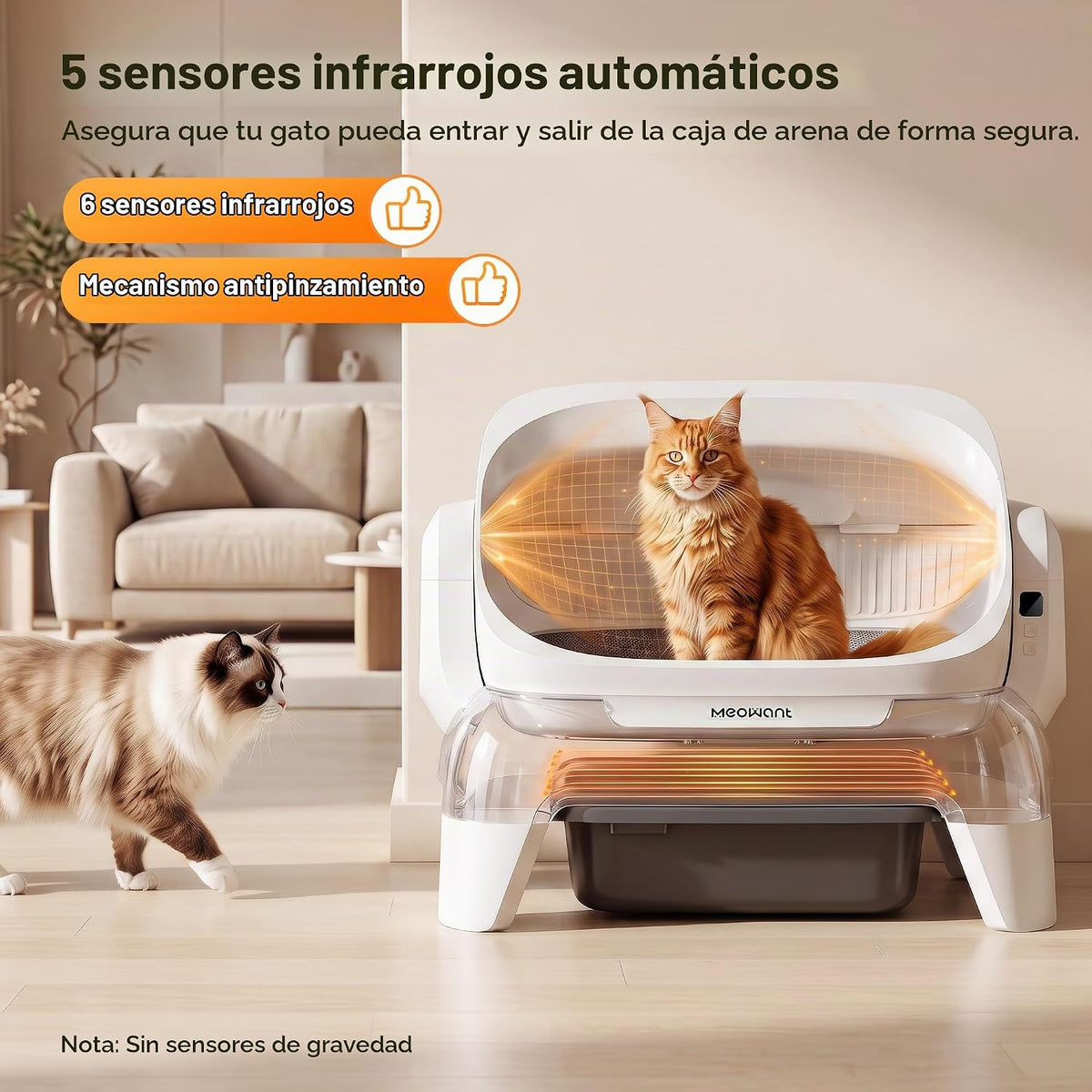 Meowant Caja de arena automática, espacio extra grande, sensores