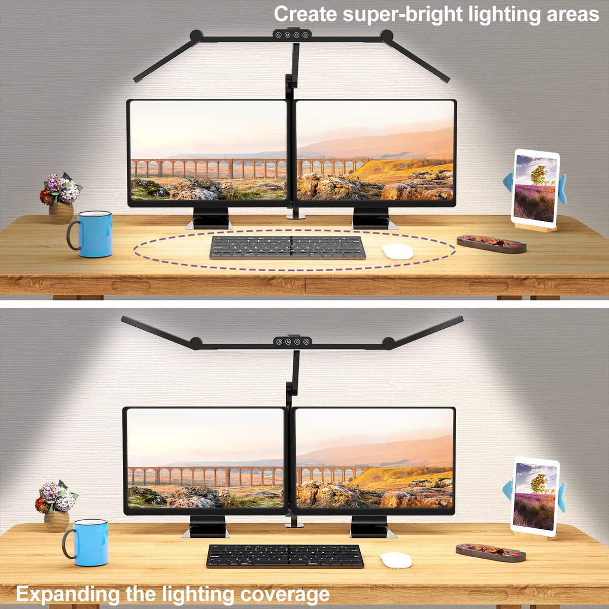 Lámpara Lámpara de escritorio LED con abrazadera, lámpara de escritorio de arquitecto para oficina en casa con iluminación ambiental, luz de escritorio LED ultra brillante de 24 W con atenuación automática y templado continuo