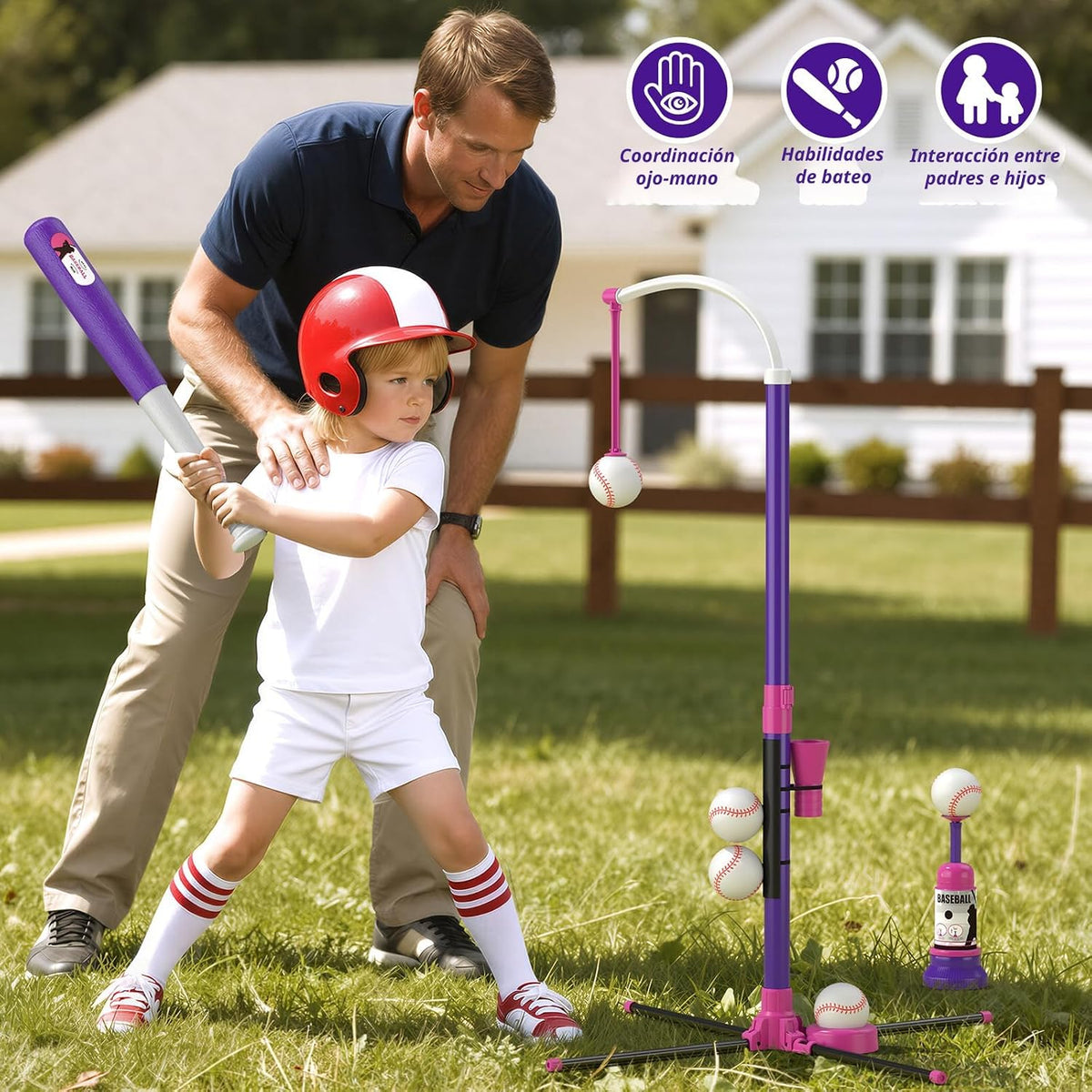 Set de Béisbol - 3 Maneras de Jugar, Altura Ajustable, Fácil de Montar, Seguro y Resistente, Regalo Deportivo Ideal para Niños