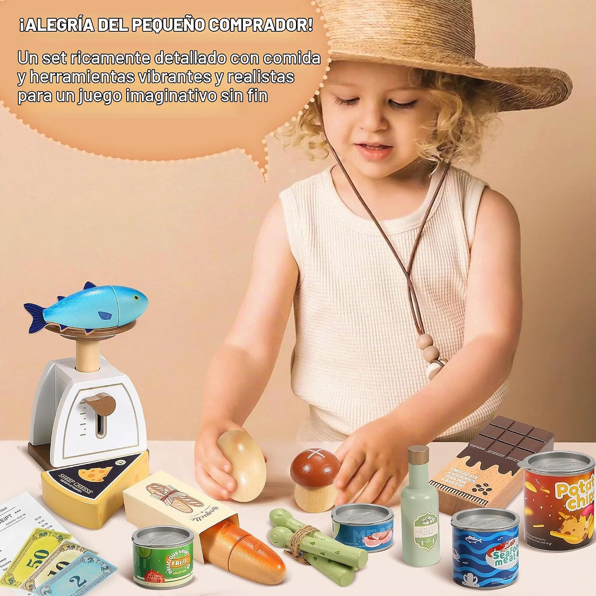Juego de comida de madera para niños pequeños, tienda de comestibles, comida de juego de simulación, compras y juegos, accesorios de cocina para niños y niñas
