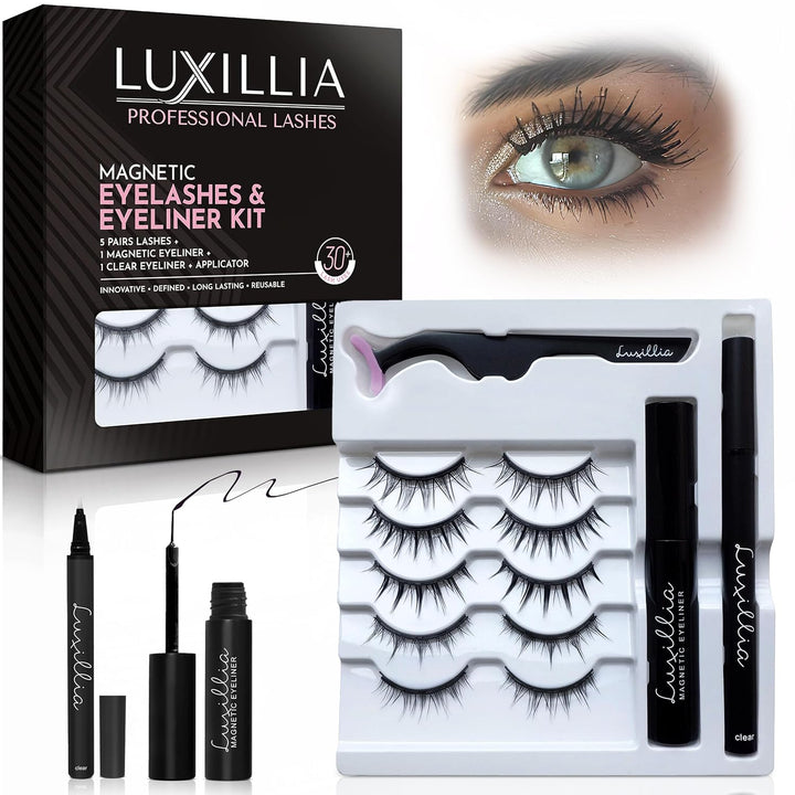 Kit de pestañas magnéticas Luxillia \u2013 8 piezas (claras y negra...
