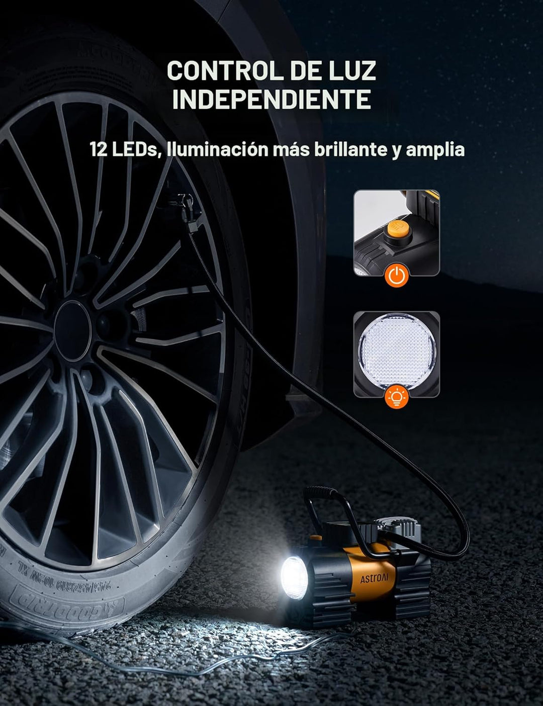 AstroAI - Compresor de aire portátil para inflar neumáticos hasta 1...