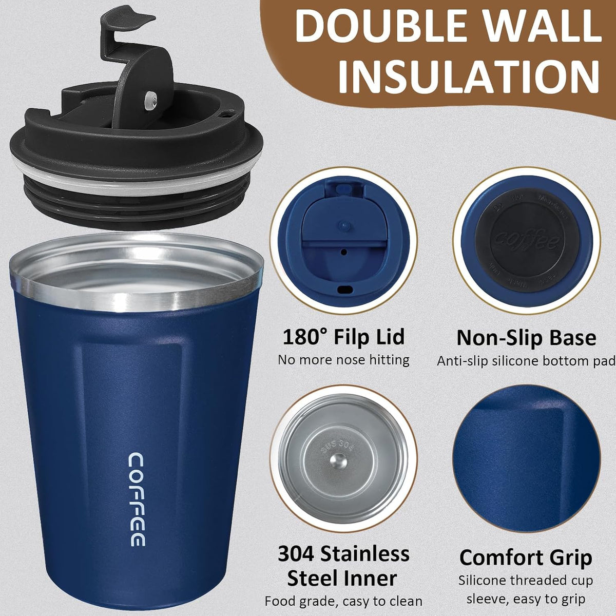 Paquete de 4 tazas de café de viaje de 17 onzas aisladas con tapa, taza de café térmica reutilizable de acero inoxidable para mantener bebidas calientes y frías para automóvil, diario, viajes y regalos, multicolor