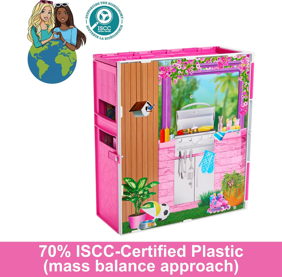 Barbie Juego de casa de muñecas, casa escapada con 11 accesorios qu...