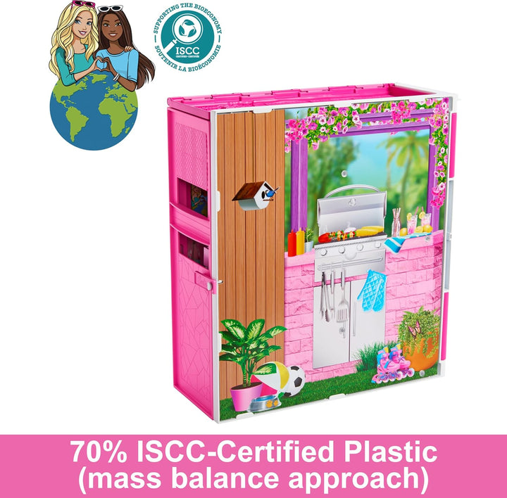 Barbie Juego de casa de muñecas, casa escapada con 11 accesorios qu...