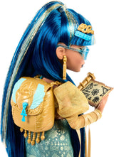 Muñeca Monster High Cleo De Nile con blusa dorada y falda de capas,...