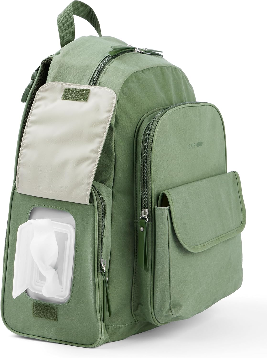 Skip Hop - Mochila para pañales con cambiador portátil, toallitas de fácil acceso y bolsillos laterales con cremallera, funda de equipaje y correas de cochecito, se adapta a una computadora portátil