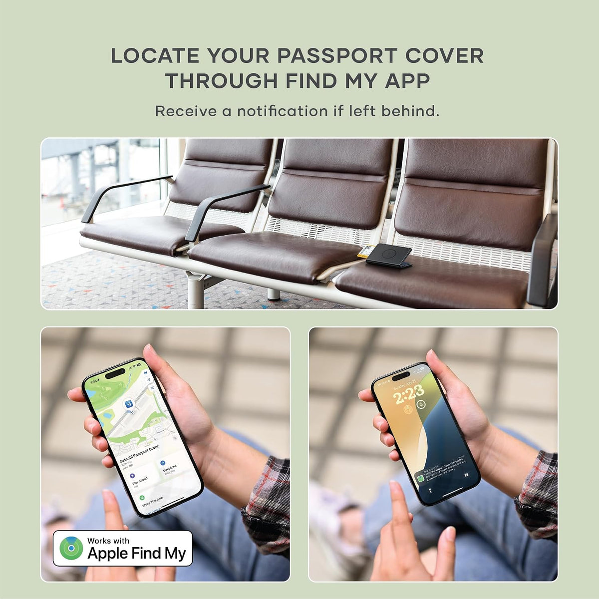 Satechi Portapasaporte para Viaje con Find My, Funda para Pasaporte con Soporte para 4 Tarjetas, Carga Inalámbrica y Protección RFID – Portapasaporte Esencial de Viaje en Cuero Vegano, Negro