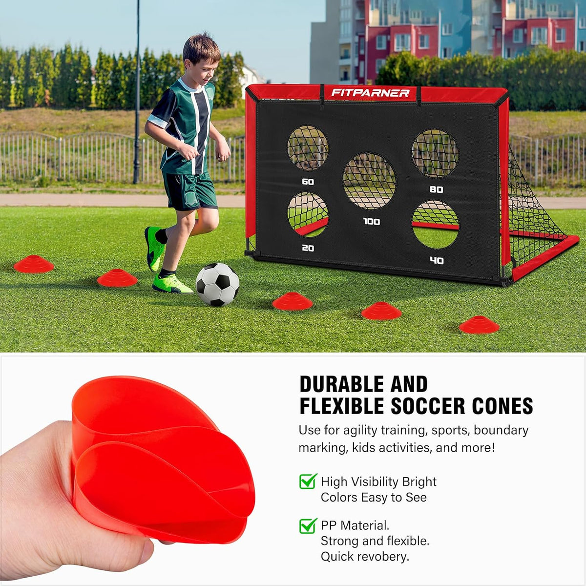 Portería de fútbol, portería de fútbol para niños en el patio trasero, 2 unidades, redes de fútbol portátiles de 4 x 3/6 x 4 pies con objetivo, pelota y conos, equipo de entrenamiento de