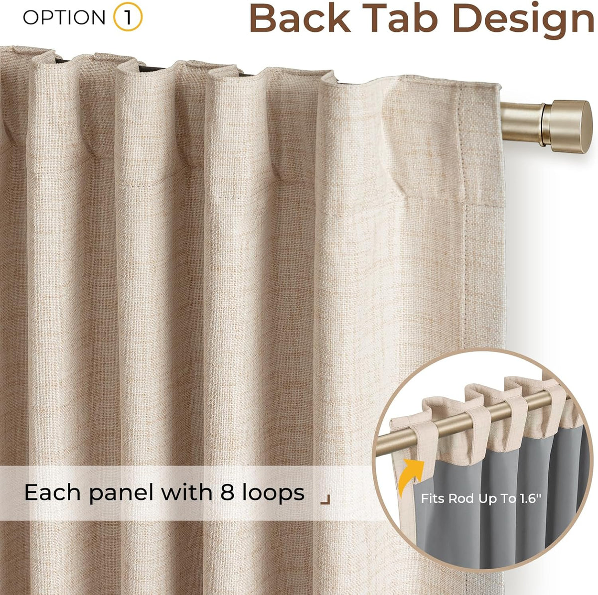 INOVADAY Cortinas 100% opacas de 84 pulgadas de largo, juego de 2 paneles de lino con pestaña trasera y bolsillo para barra, cortinas opacas para dormitorio, cortinas de ventana con aislamiento