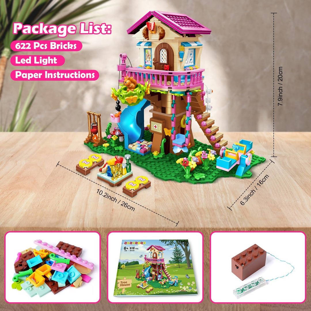 HOGOKIDS Juego de construcción de casa de árbol con luz