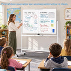 maxtek Pizarra blanca con ruedas, pizarra blanca magnética grande de 48 x 36 pulgadas con soportes, pizarra blanca grande de doble cara de borrado en seco sobre ruedas para escuela en casa, oficina en