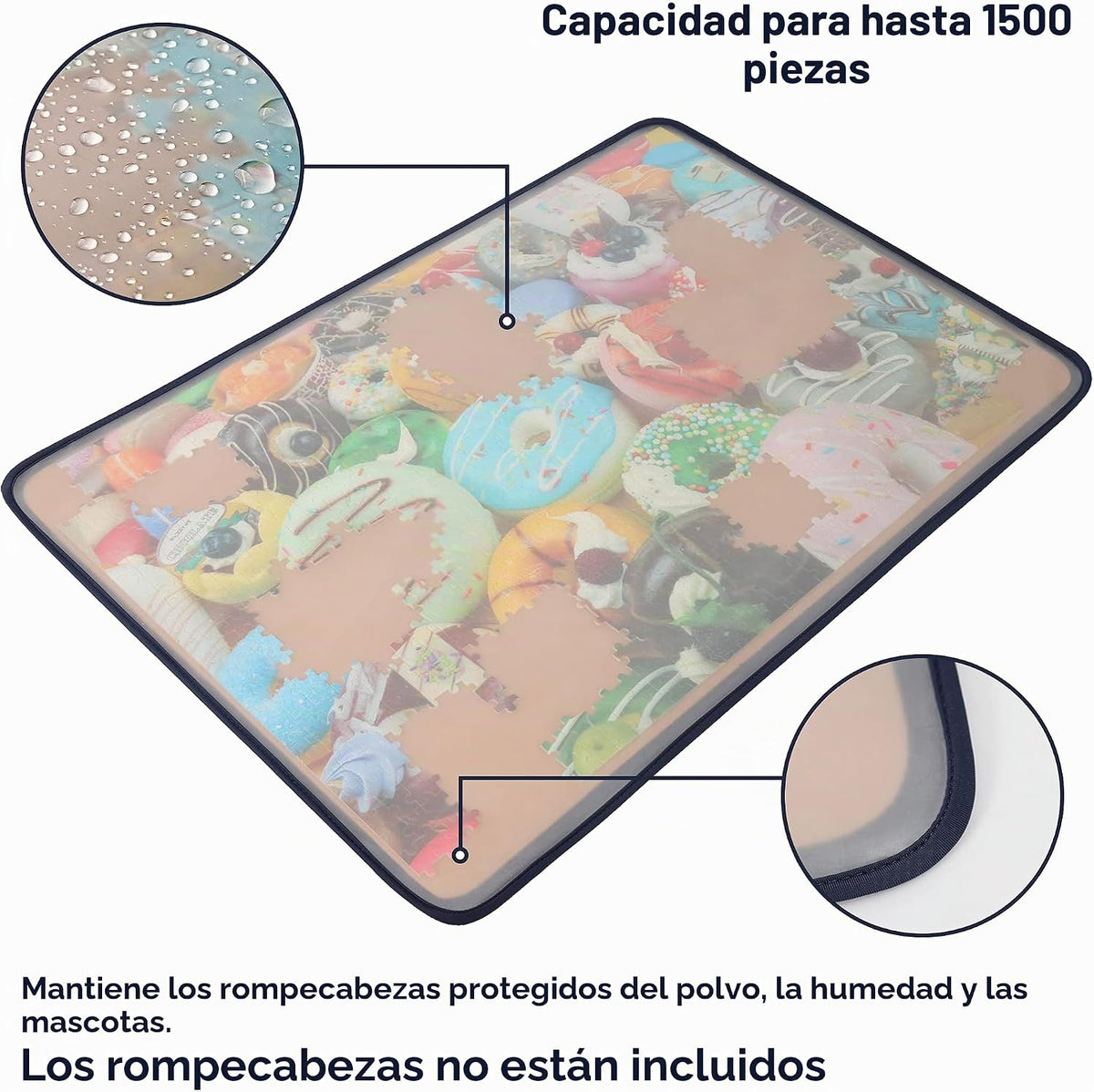 Tektalk Tablero de rompecabezas con cubierta a prueba de polvo para rompecabezas de hasta 1500 piezas (caqui)