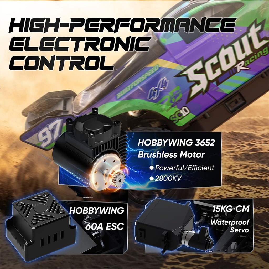 Autos RC sin escobillas 1/10 RTR para adultos, máximo 50 mph, 4WD