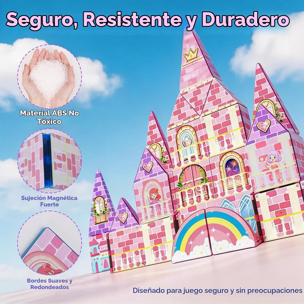 LATI Azulejos magnéticos de castillo de princesa para niños, juguete de construcción de doble cara