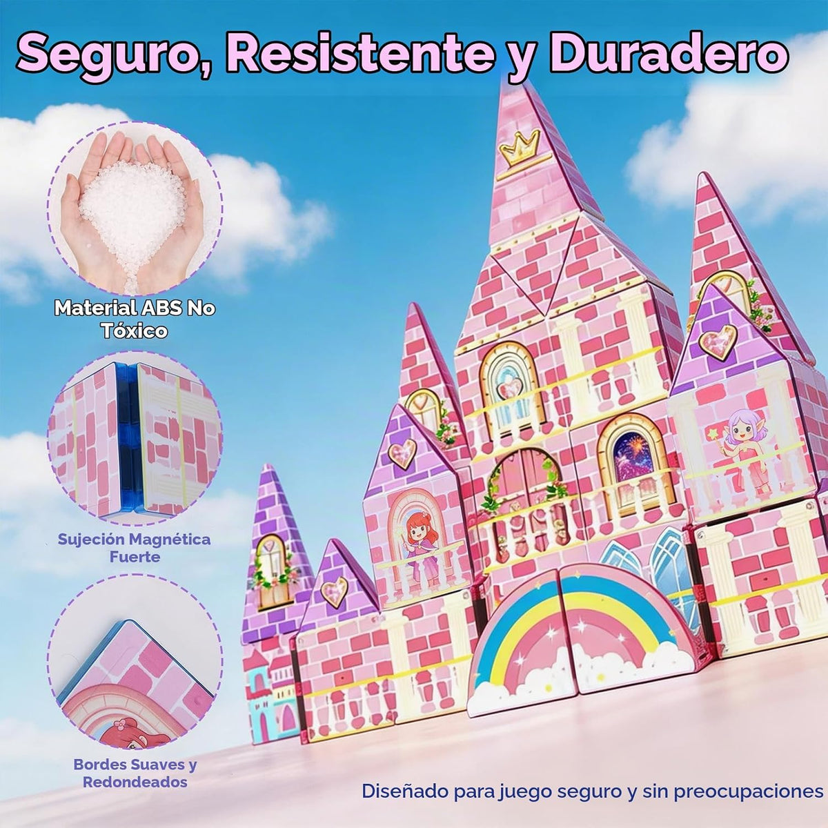 LATI Azulejos magnéticos de castillo de princesa para niños, juguete de construcción de doble cara