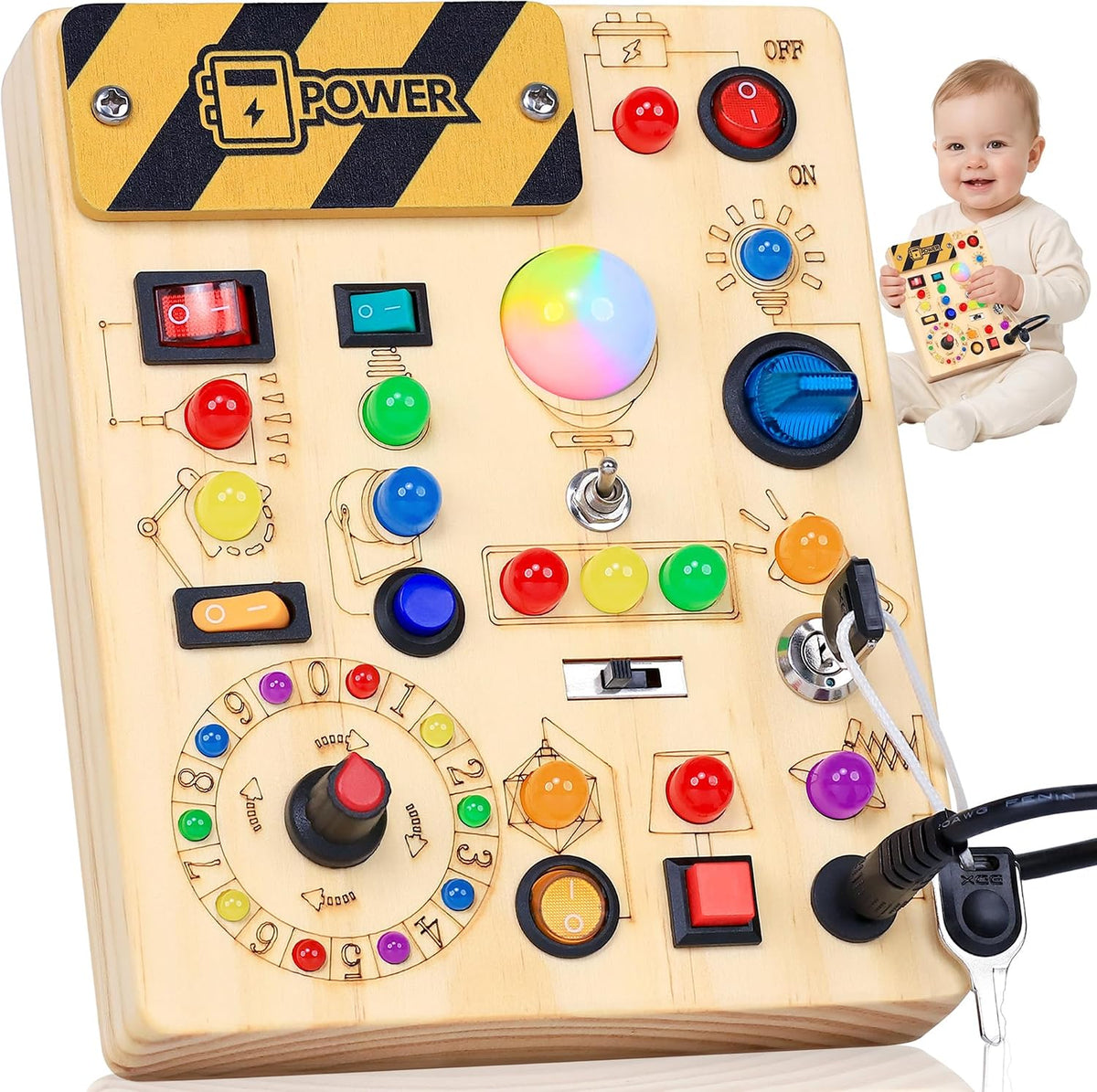 RichBoy Busy Boards, interruptor de luces, madera, 37 en 1, mediano