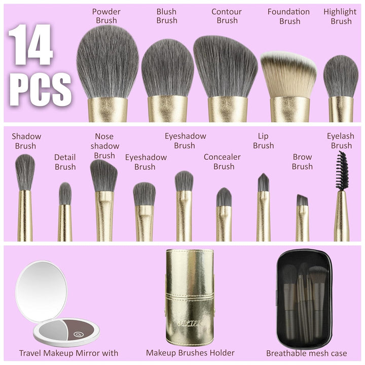 Jilier 14 piezas de mini brochas de maquillaje y espejo de bolsillo...