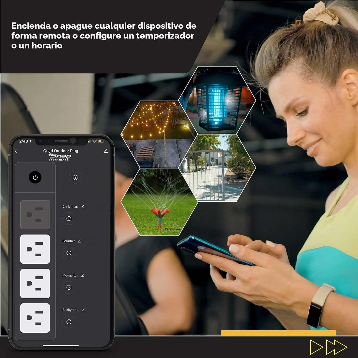 Regleta de Alimentación Inteligente para Exteriores de Servicio Pesado, Enchufe WiFi con Toma Resistente al Agua, Cable de Extensión de Alimentación Eléctrica, Interruptor de Salida y Temporizador