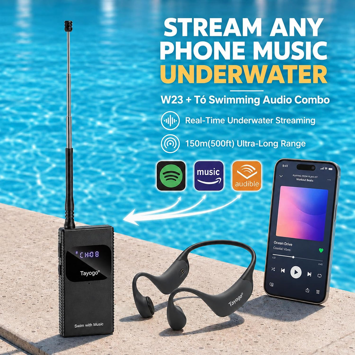 Tayogo - Auriculares de natación para Spotify, no se necesitan descargas