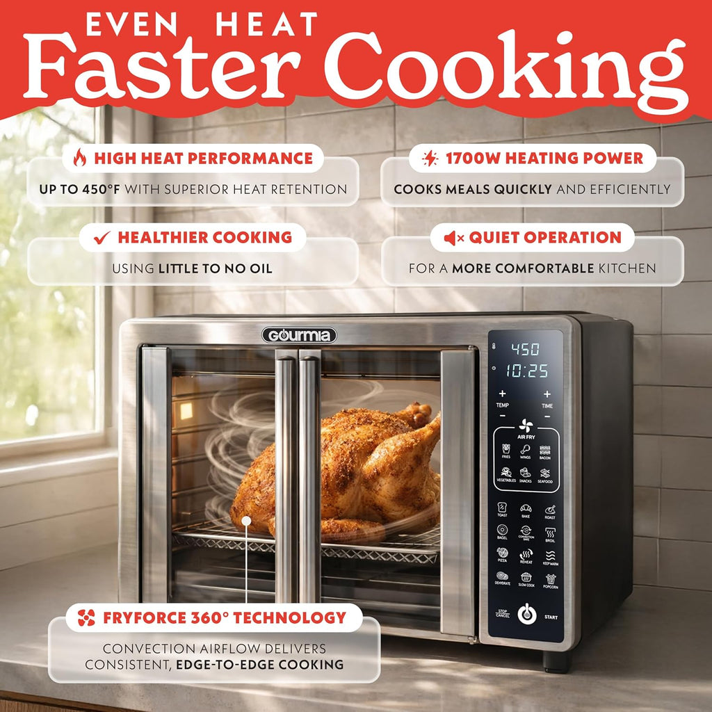 Gourmia Horno tostador - Capacidad de 6 rebanadas, pantalla digital, acero