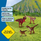 Schleich Dinosaurios – Juego de 4 piezas de dinosaurios rojos para niños y niñas – con figura de T Rex, Allosaurus, Intrepidus y Majungasaurus – Figura de dinosaurio realista de la era jurásica para