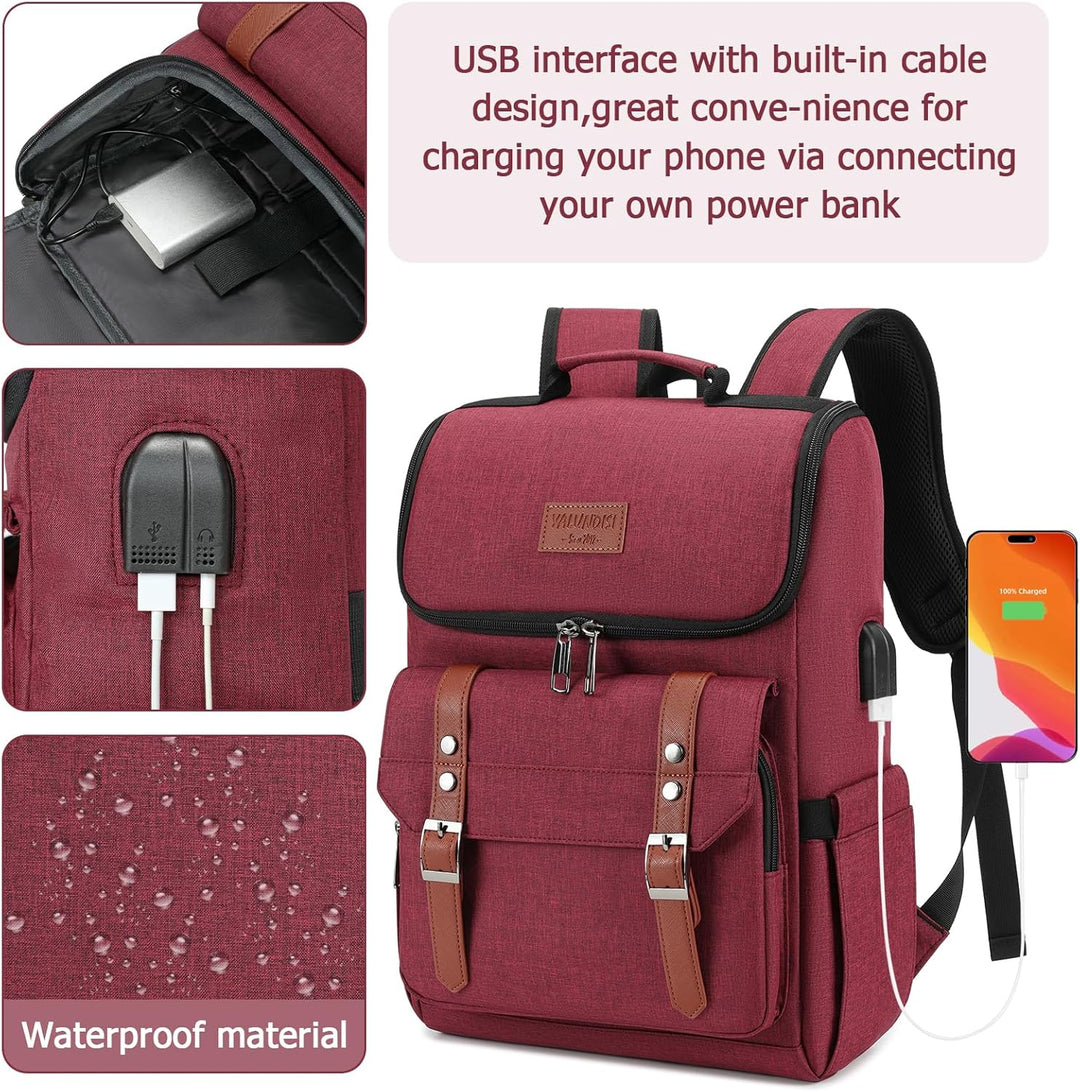 YALUNDISI Mochila vintage de viaje para laptop con puerto de carga...