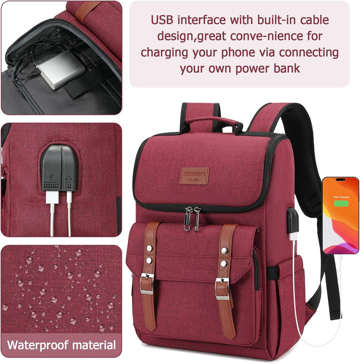 YALUNDISI Mochila vintage de viaje para laptop con puerto de carga...