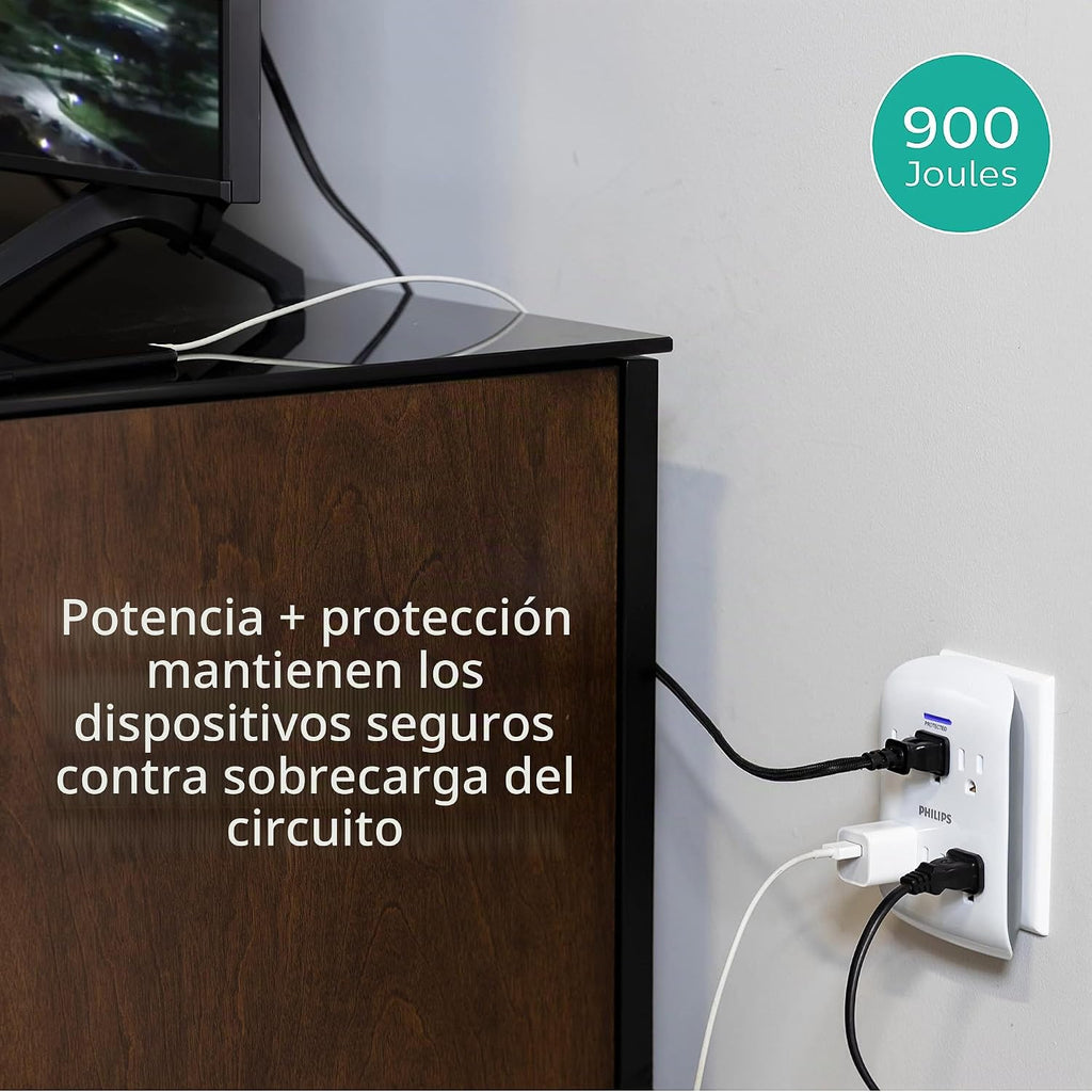 Lámpara Philips - Protector de sobretensiones extensor de 6 tomas, paquete de 4