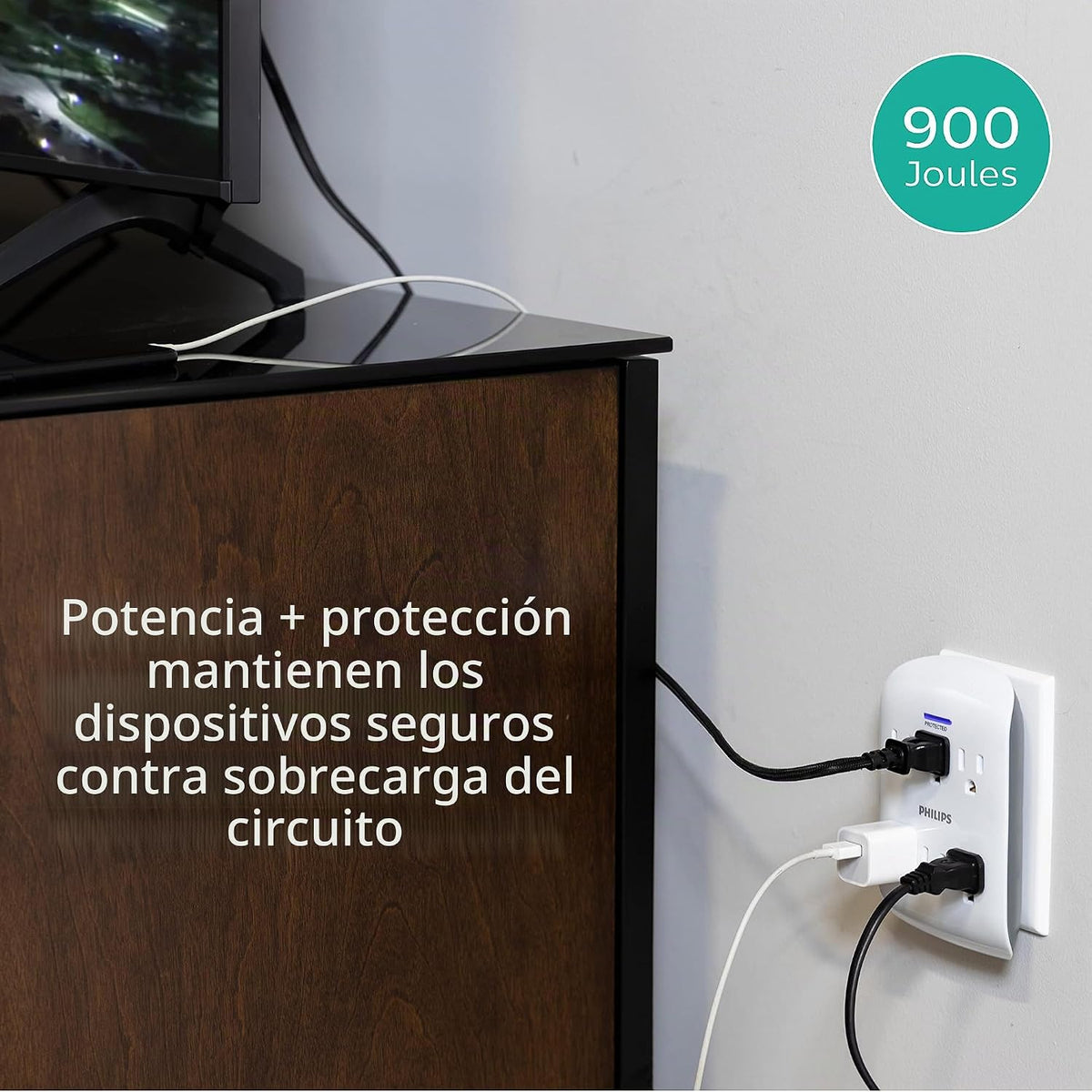 Lámpara Philips - Protector de sobretensiones extensor de 6 tomas, paquete de 4