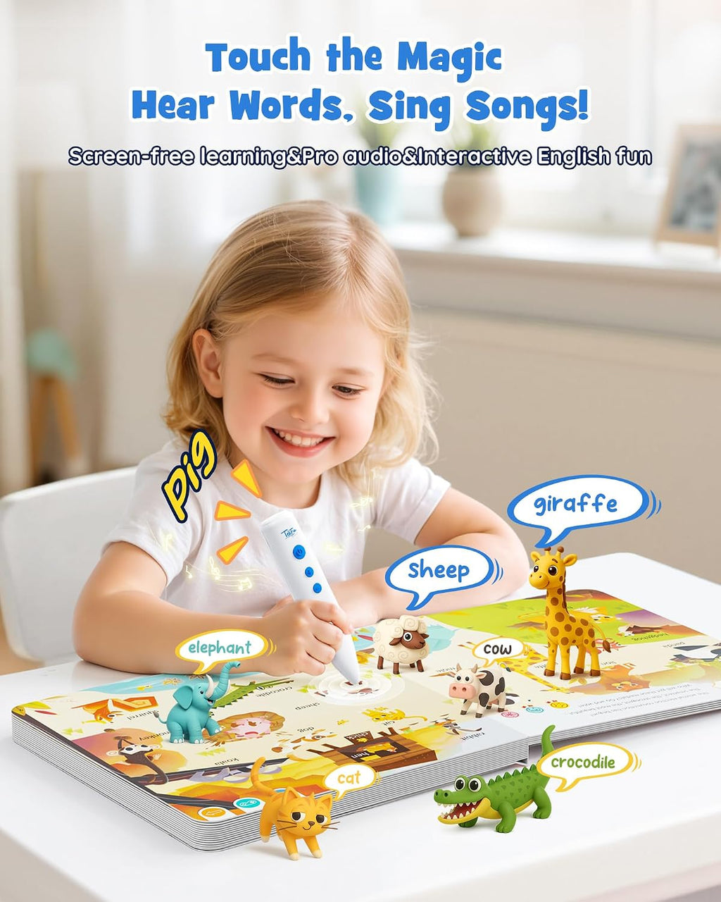 TEKFUN Juego de libros de bolígrafo que habla de palabras musicales, libros de sonido interactivos, juguetes educativos de aprendizaje, terapia de autismo educativa temprana, cumpleaños para niños pequeños de 1, 2, 3, 4, 5