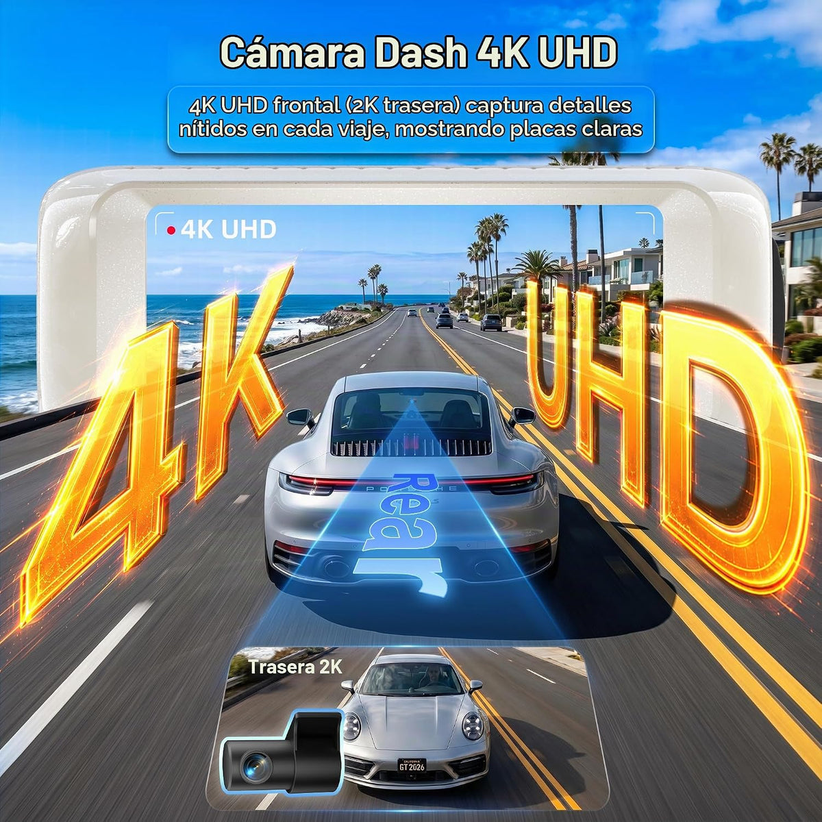 4K STARVIS 2, Cámara para Auto Delantera y Trasera, Incluye tarjeta de alta velocidad 128GB, Blanco