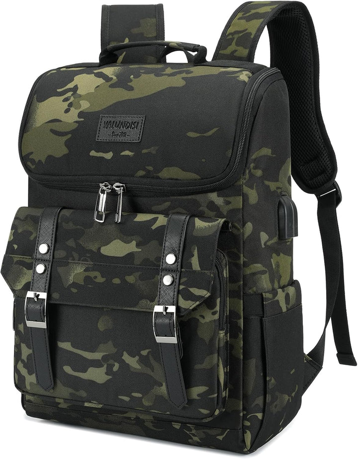 YALUNDISI Mochila vintage de viaje para laptop con puerto de carga...