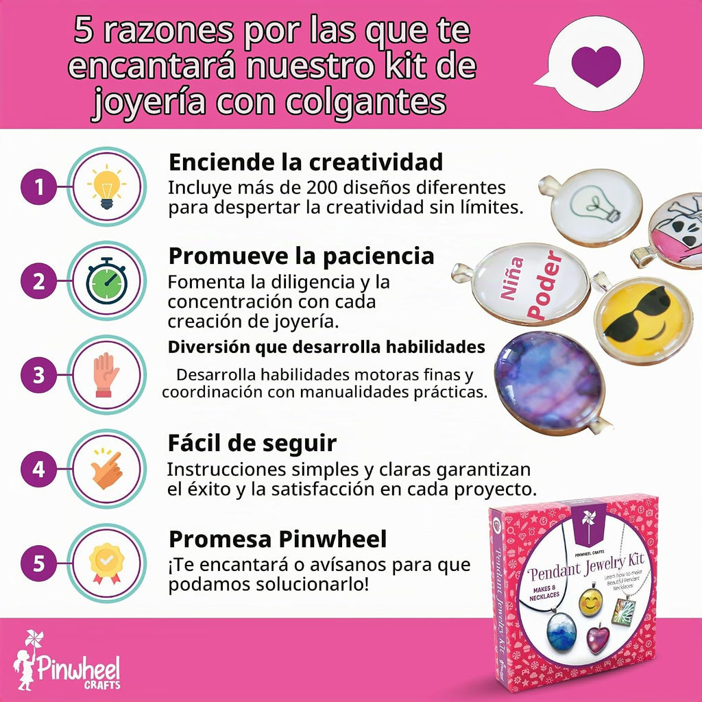 Pinwheel Crafts Kit de fabricación de joyas con dije para niñas de 8 a 12 años o más, kit de fabricación de collares y pulseras para niños, artesanía única para crear múltiples collares y pulseras