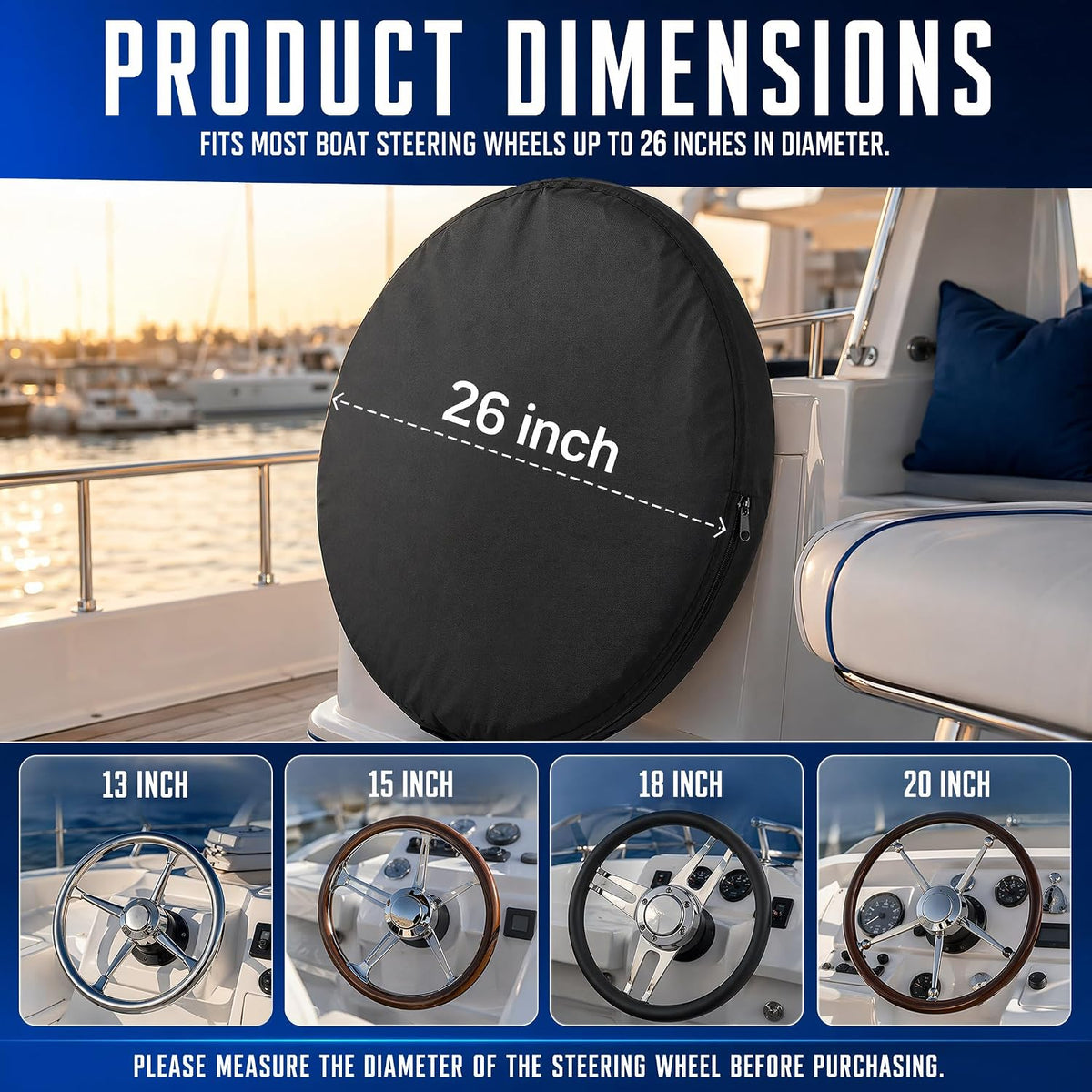 Funda para Volante de Barco, Impermeable 600D - Apto para Volantes de 13" a 22"