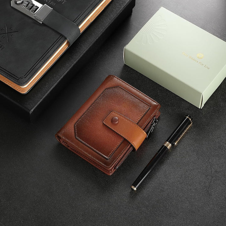 GAEKEAO Billeteras de cuero genuino para hombres con bolsa de moned...