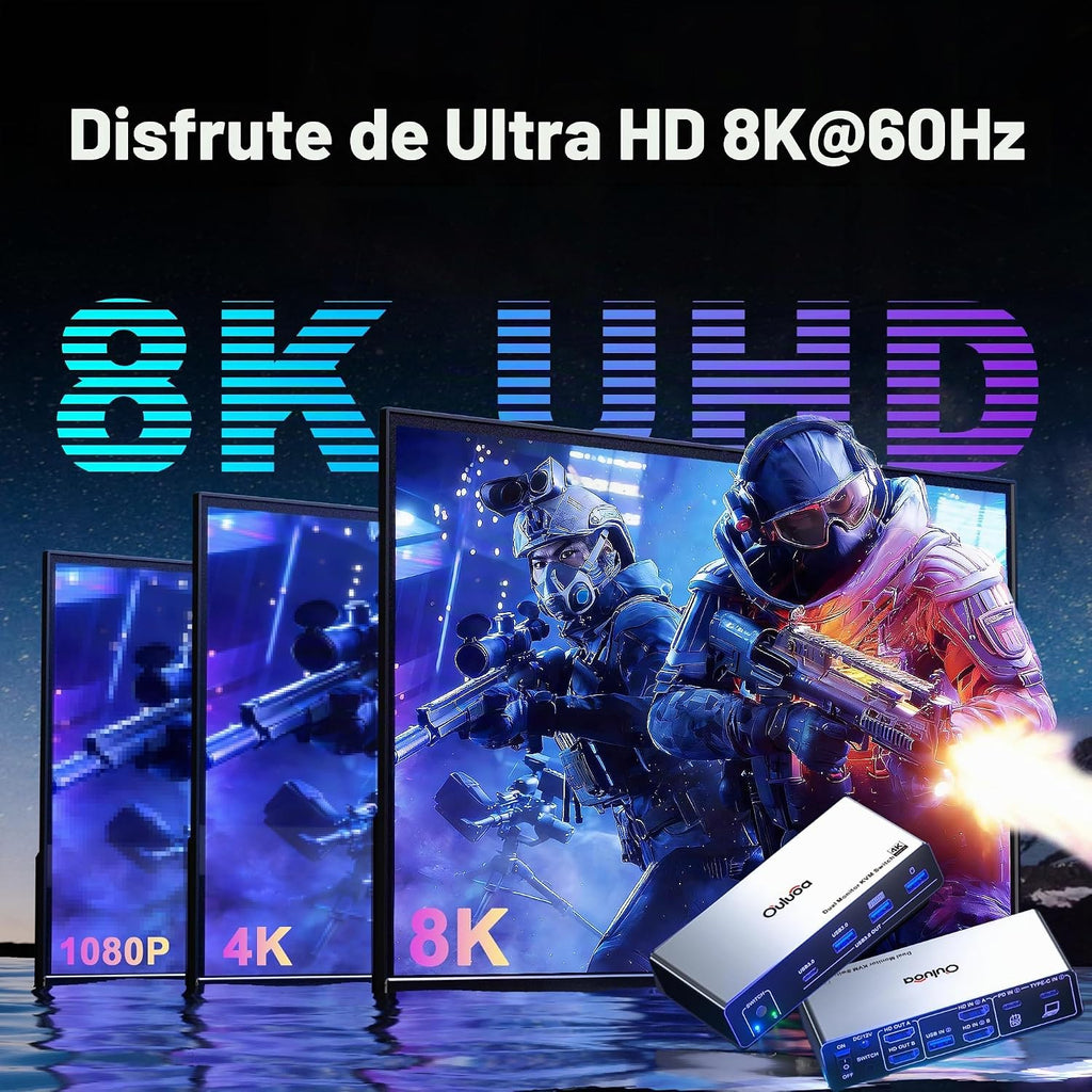 Conmutador Kvm USB C, 2 monitores, 1 escritorio y 1 portátil, estación de acoplamiento para conmutador KVM de doble monitor, 4K a 60 Hz, 2 pantallas HDMI, USB 3.0 x 3, USB C x1, PD 100 W