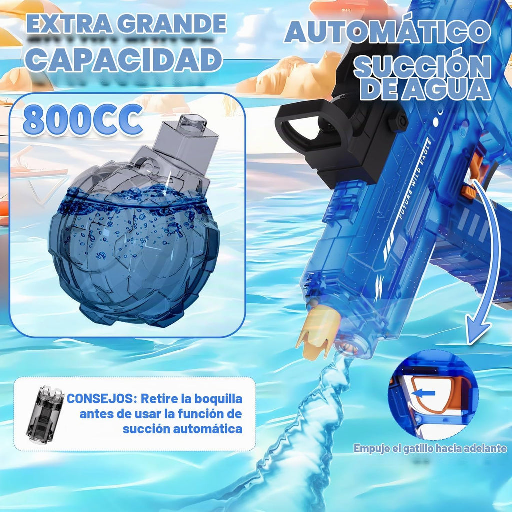 Pistola de agua eléctrica, paquete de 2 unidades para niños y niños, pistola de chorro, pistola de agua, automático con tanque de agua grande de 800 cc, diseño intermitente iluminado, juguete