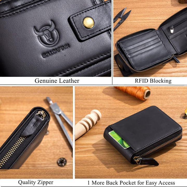BULLCAPTAIN Cartera RFID de Cuero Genuino para Hombres de Gran Capa...