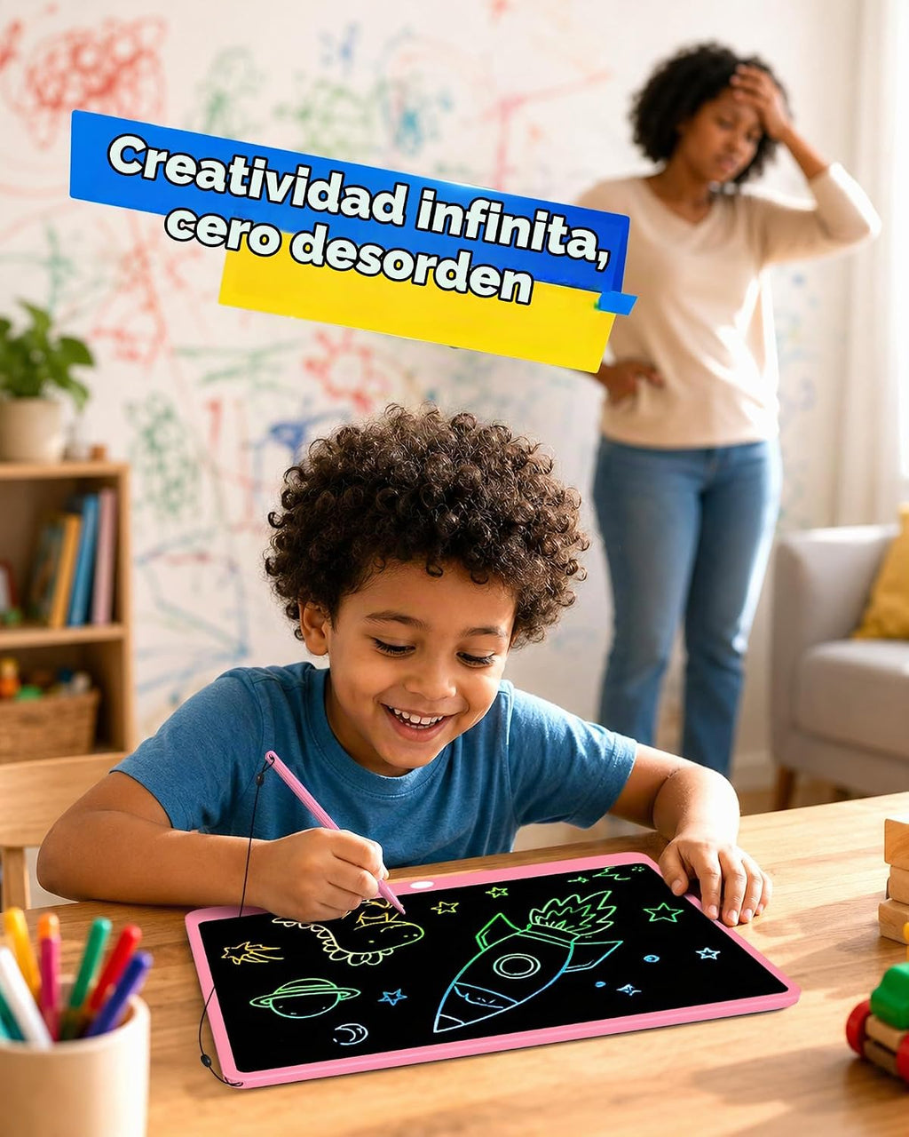 Tableta de escritura LCD para niños, tablero de dibujo digital extragrande y pizarra blanca de aprendizaje, almohadilla de escritura reutilizable para dibujar, matemáticas, ortografía, regalo