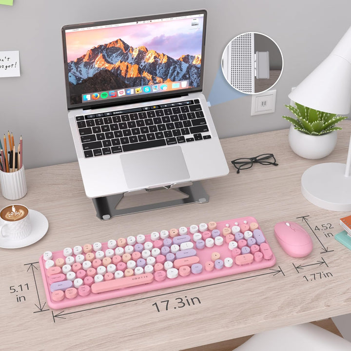 UBOTIE Teclado inalámbrico colorido para computadora y mouse óptico...