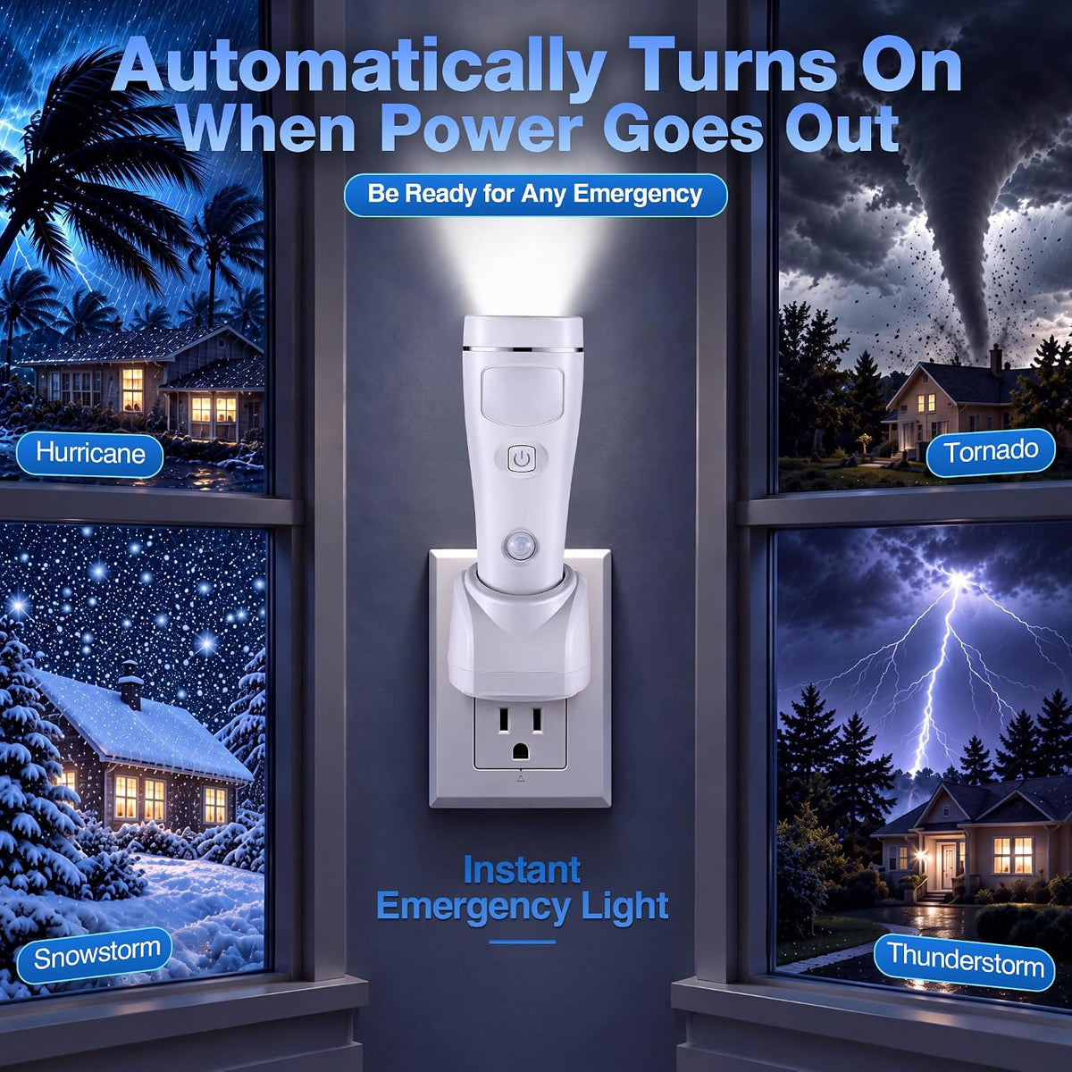 Enhon - Paquete de 2 luces LED de emergencia 4 en 1 para fallos de energía
