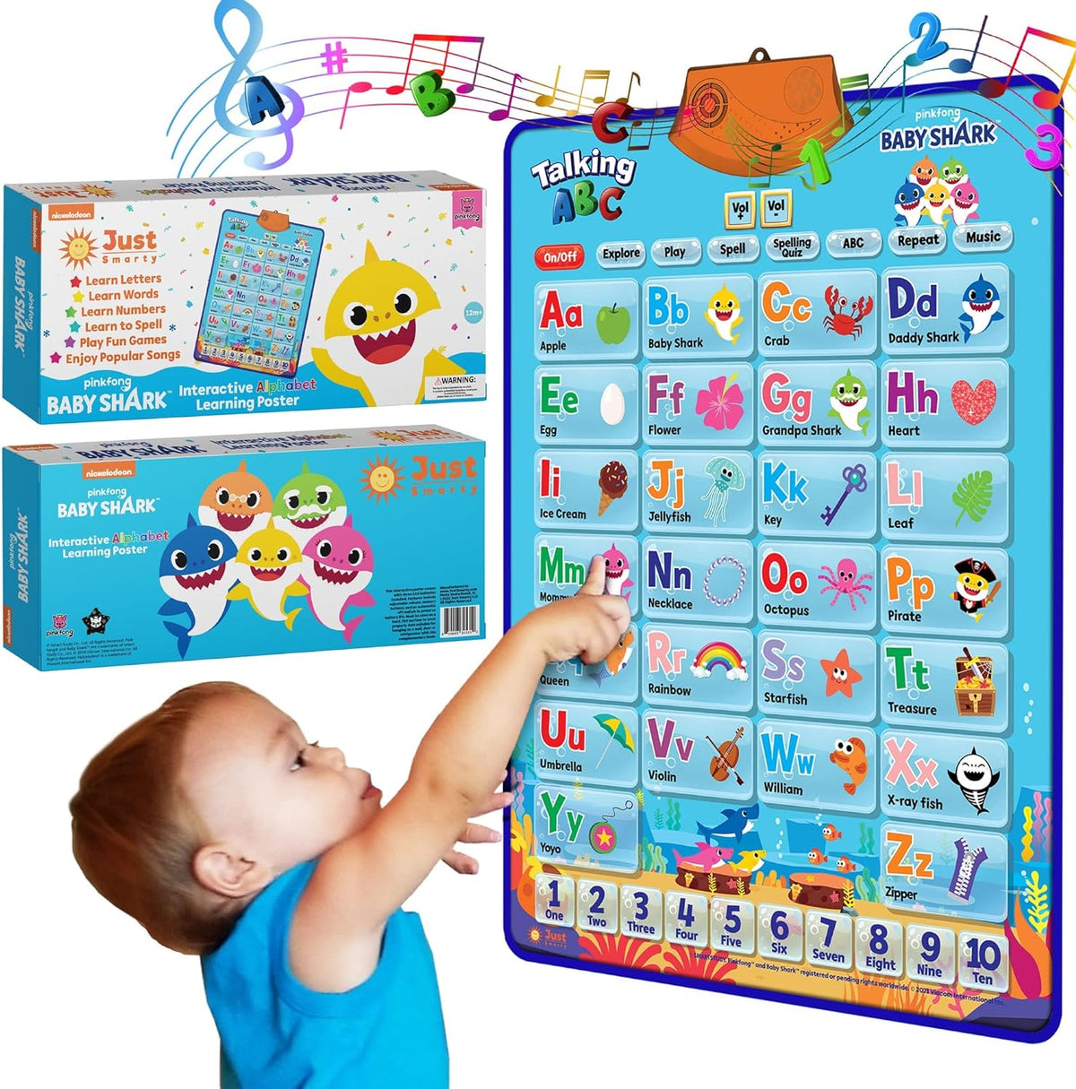 Just Smarty - Tabla interactiva de pared del alfabeto, ABC y 123, Baby