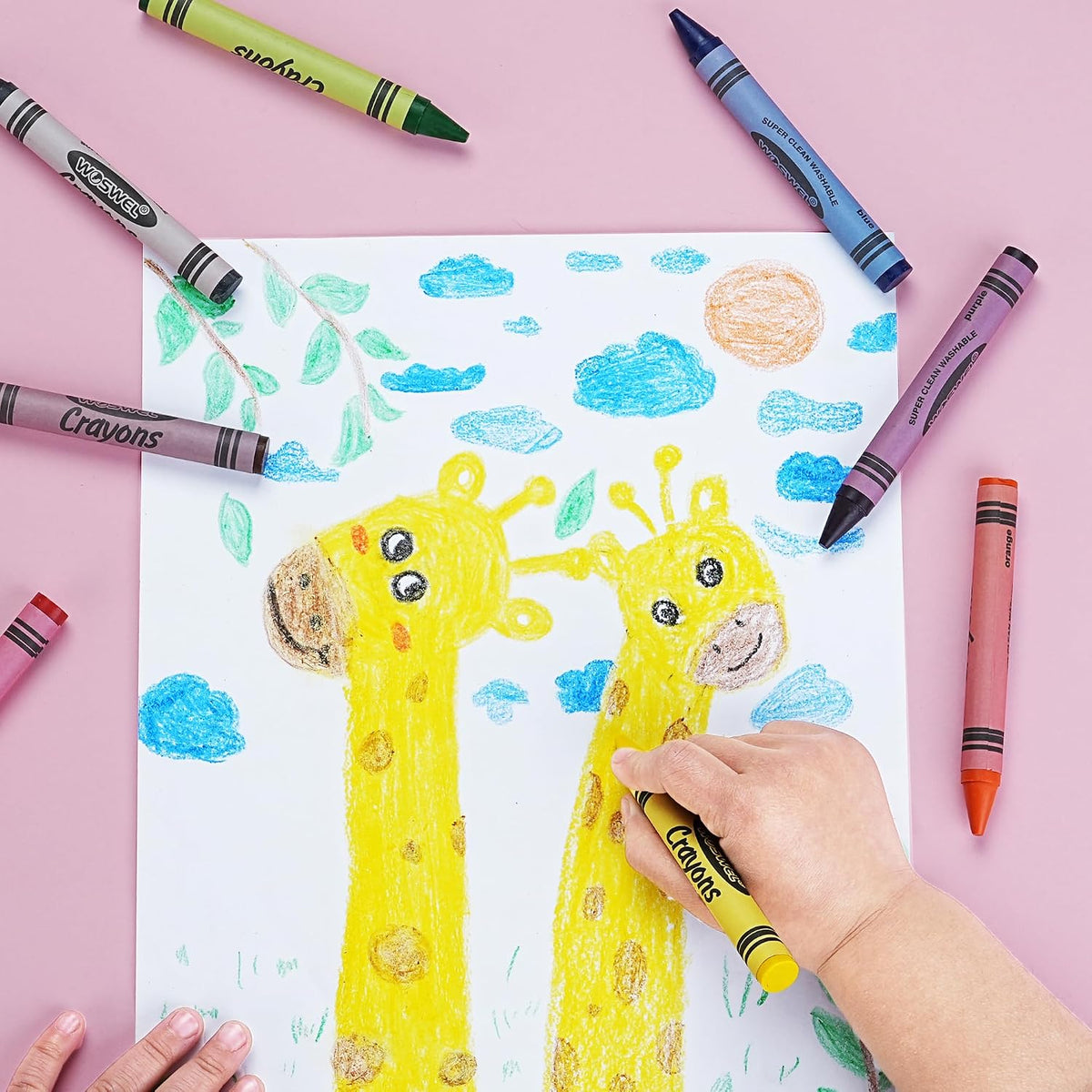 WOSWEL Crayones jumbo súper lavables a granel, paquete de 24 crayones con 8 colores brillantes, no tóxicos, de fácil agarre para niños de 1 a 3 años y niños de 4 a 8 años, suministros de arte seguros para libros de colorear y proyectos escolares