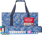 Juego de Mahjong Americano GUSTARIA, 166 Azulejos Blancos de Calidad, 4 Estante/Empujadores de Color Todo en Uno, Juego de Azulejos Mahjong con Bolsa de Transporte Azul Impresa