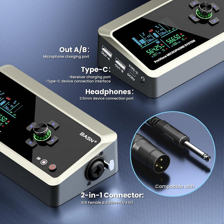 BASN Sistema de micrófono dual inalámbrico UHF recargable, micrófon...