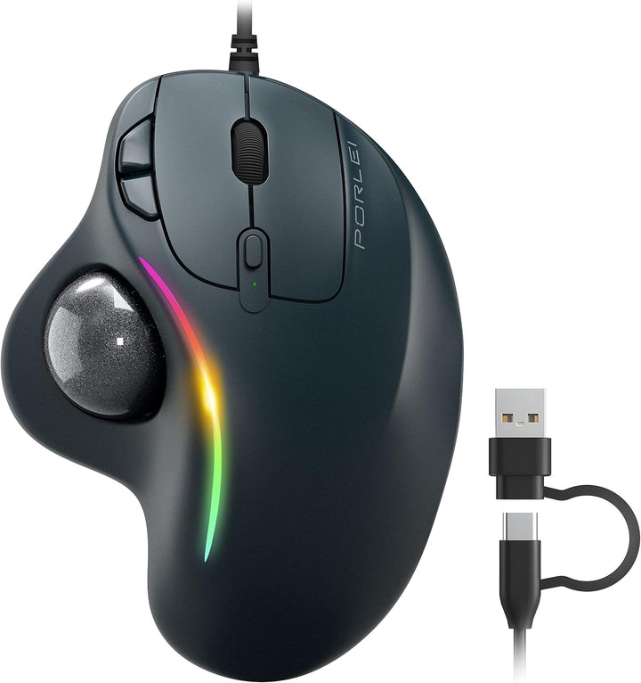 PORLEI Ratón de Trackball con cable con iluminación RGB, control er...